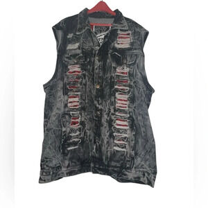 Diamond Stash Distressed Jean Denim Biker American Stars Vest Size 4X Biker Acid
